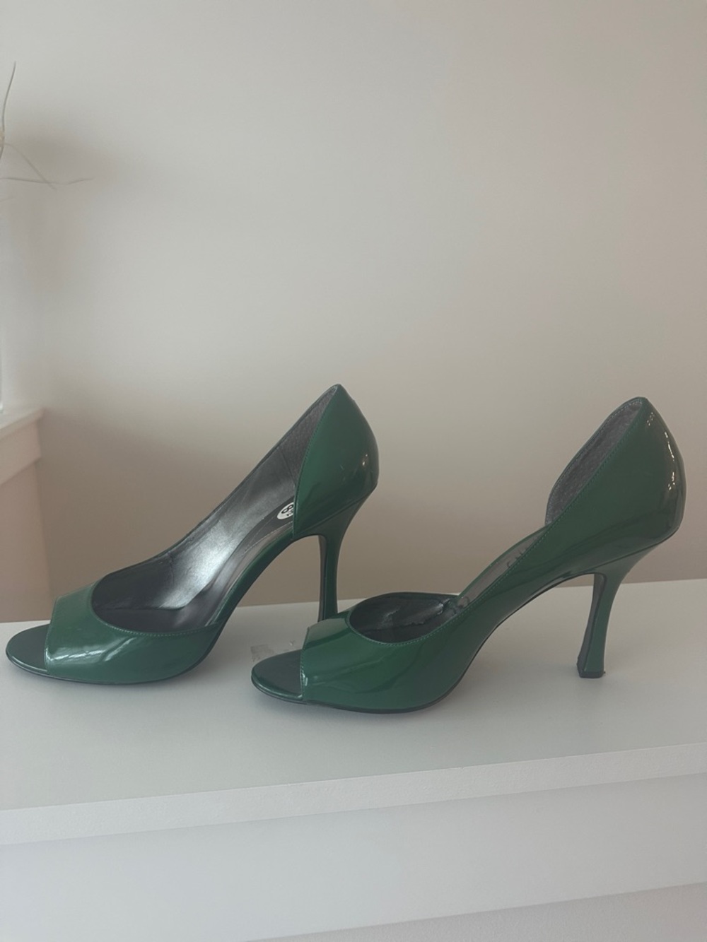 Guess Green Patent Open-Toe Stiletto Heels